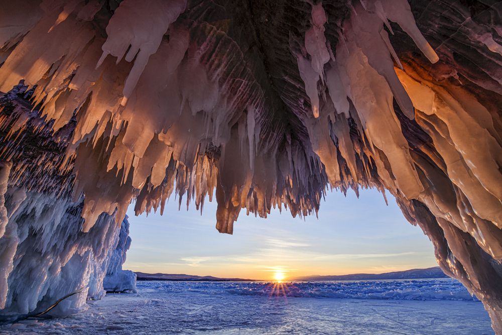 Sunset at arrow pillar ice cave