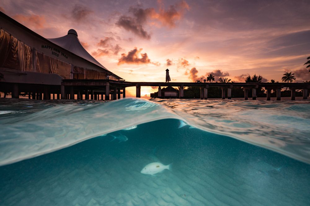 Sunset over paradise island