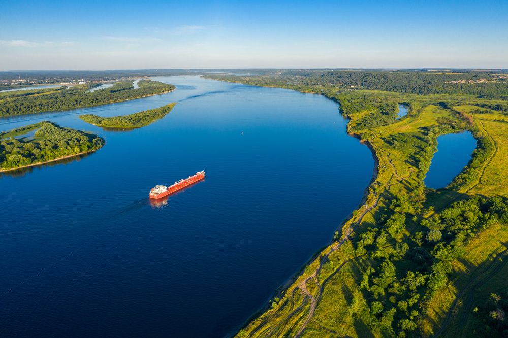 Ship on the Volga River