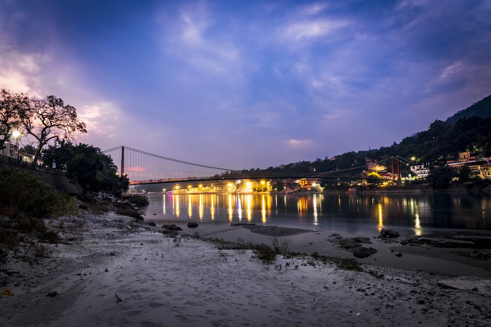 Ram Jhula suring sunset with dramatic clouds