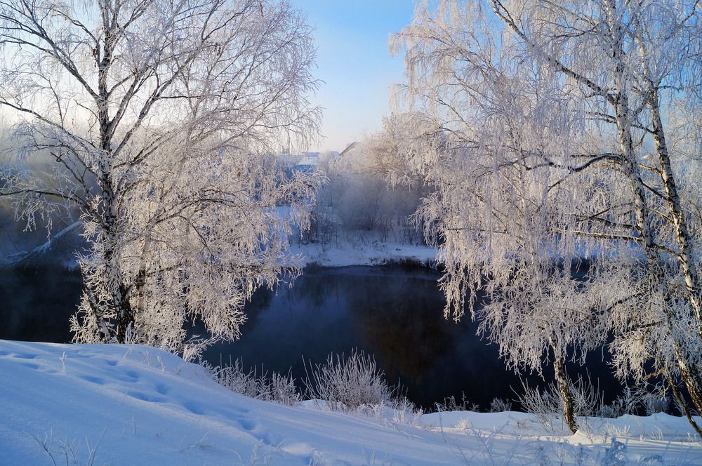 В кисейных платьицах берёзки у реки.