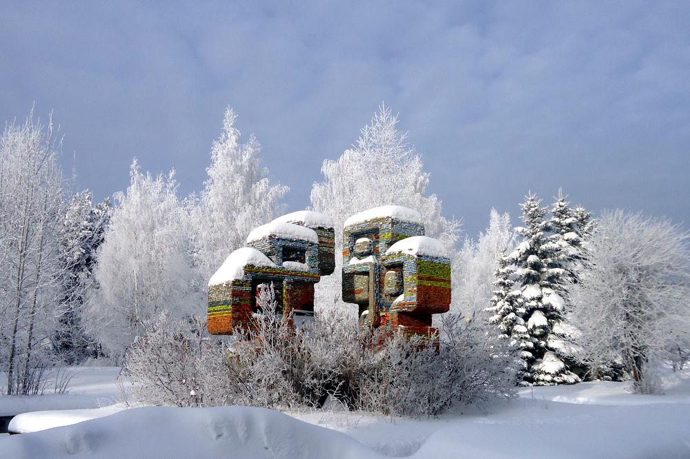 Морозный день в сквере.