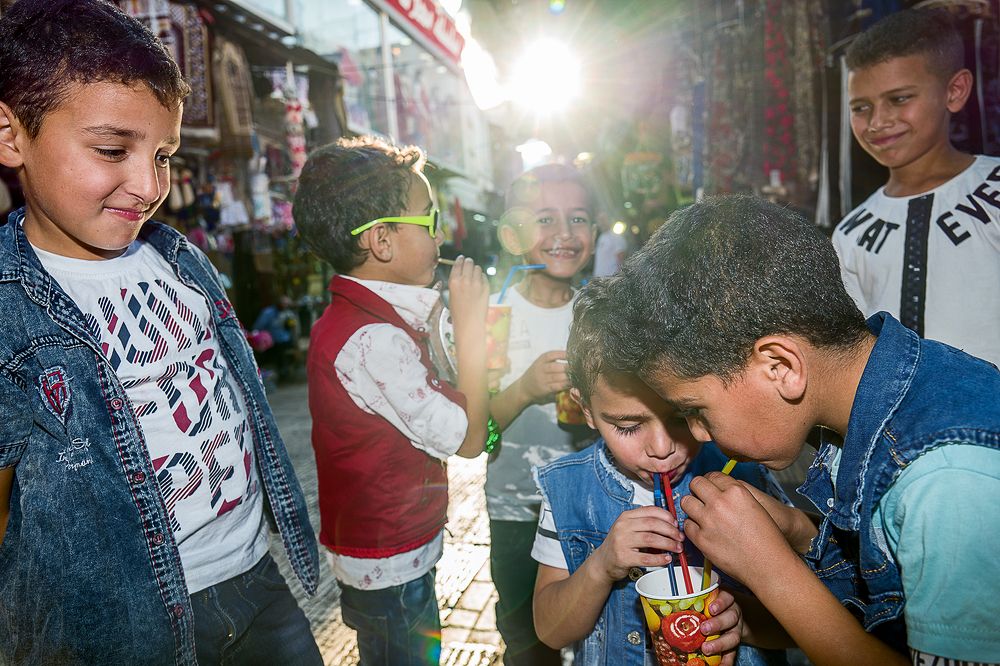 Sharing a cup of juice
