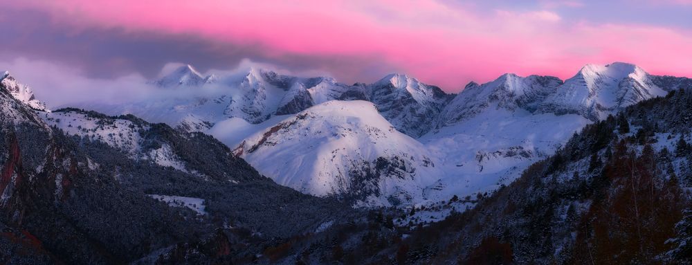 Panoramic view of sunset at pyrenees