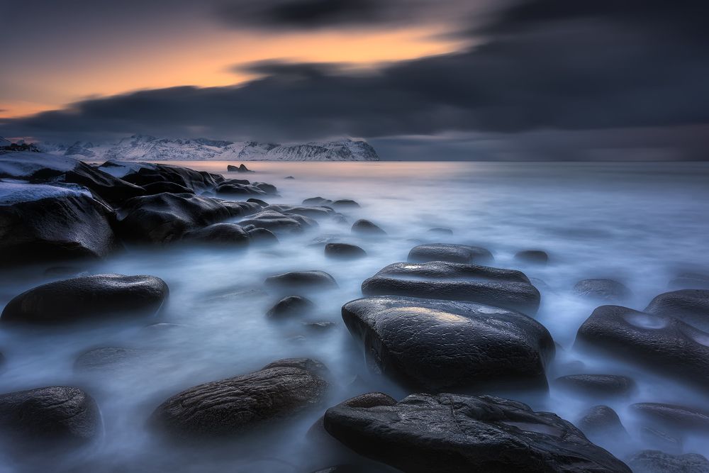 Black stones and evening...