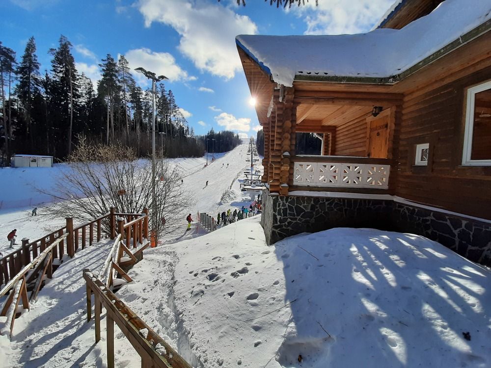 Wintertime in Belarus at ski resort