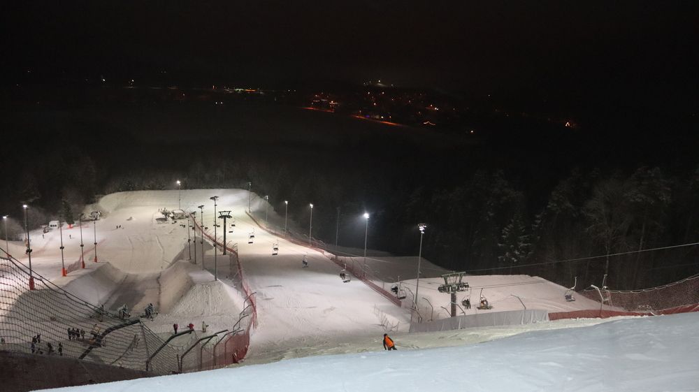 Night downhill ski track view