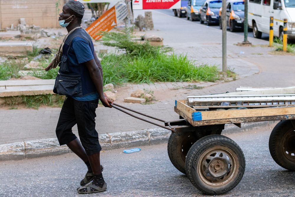 A man pulling a truck