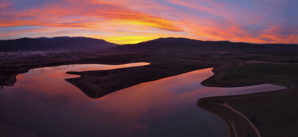 Sunset over Drenov dol reservoir