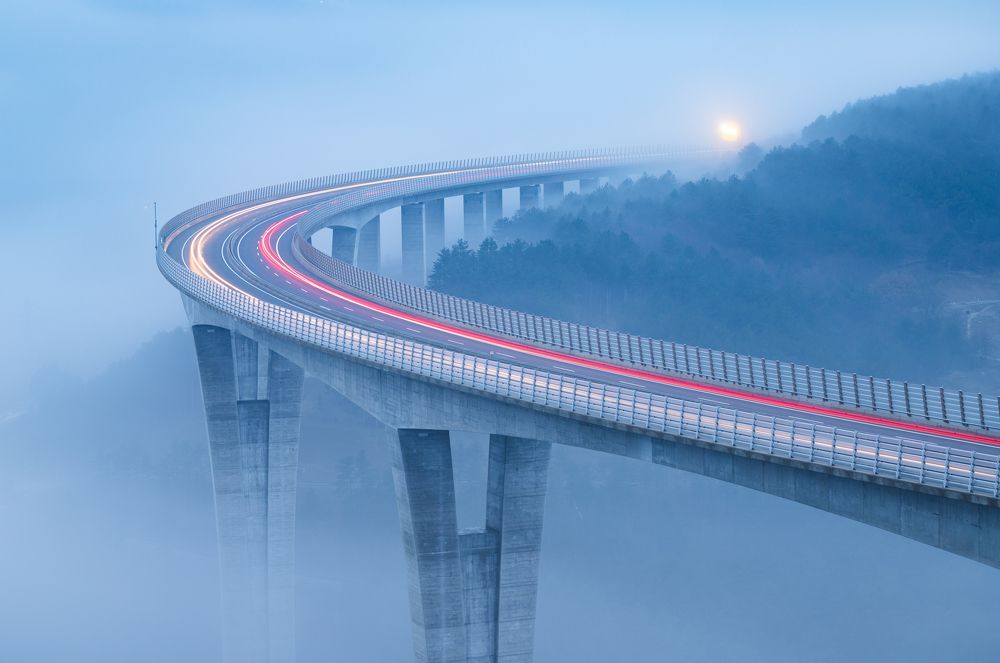 Foggy blue hour bridge