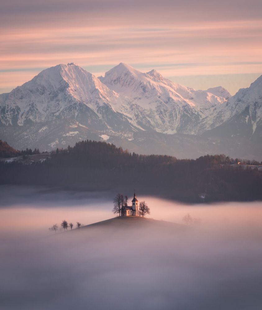 Foggy winter sunrise