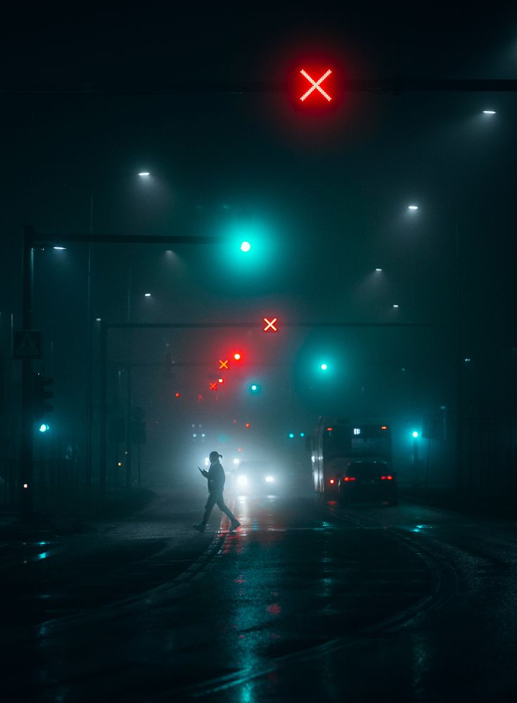 Foggy night street