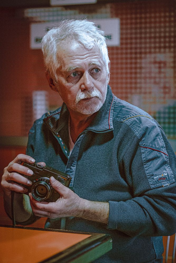 In a cafe with my father.