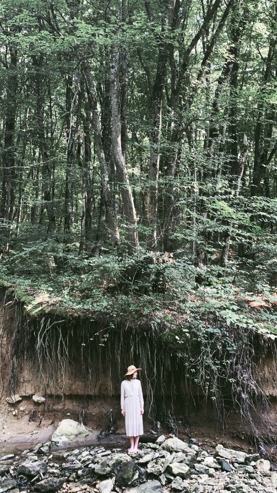 bare stones, woman and forest...