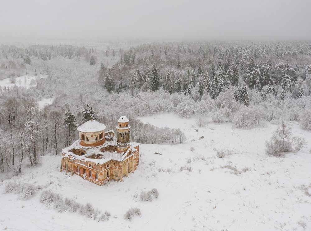 Подмосковный пейзаж с ёлками и снегом