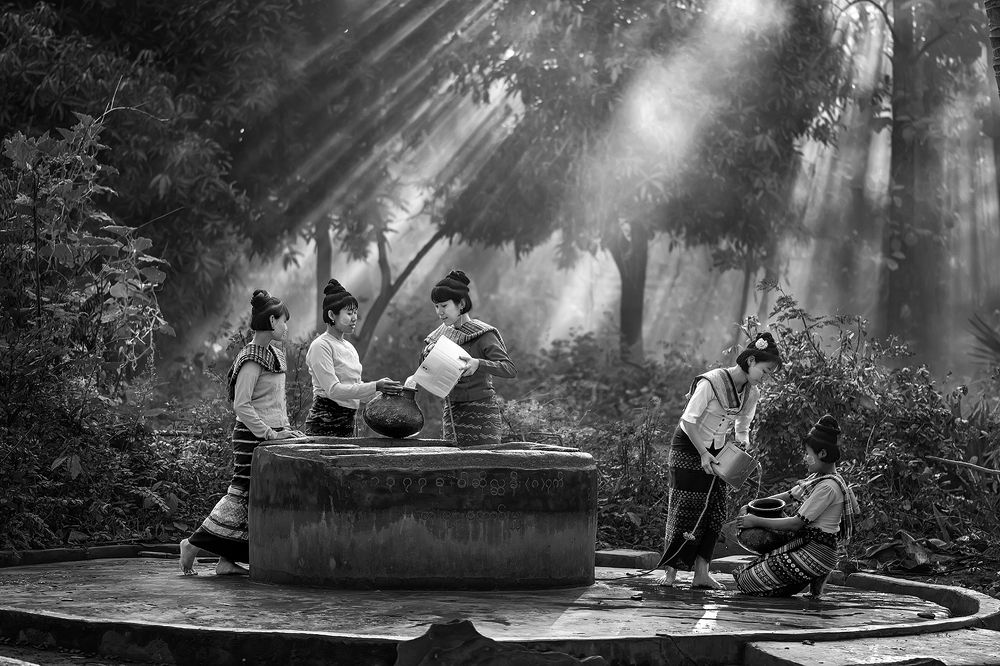 Girls who are taking water