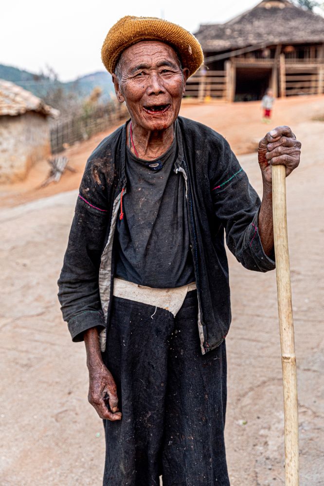 Happy elderly villager