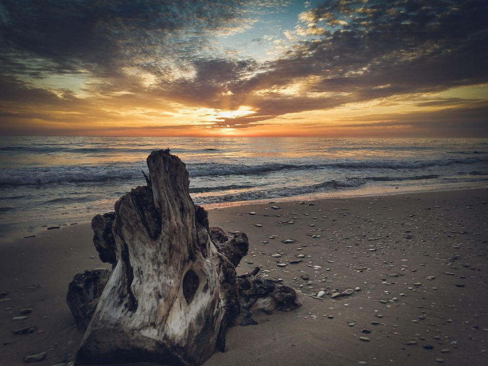 Январский тёплый закат на чёрном море...