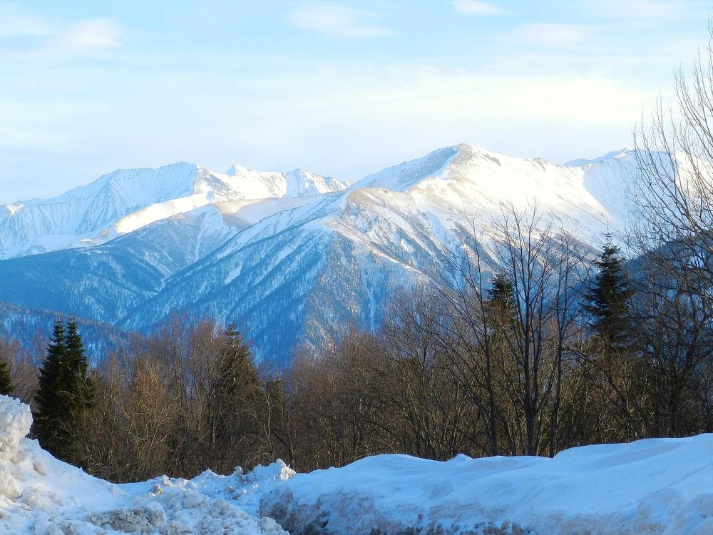 Snow-capped mountains of Adygea, Russia.