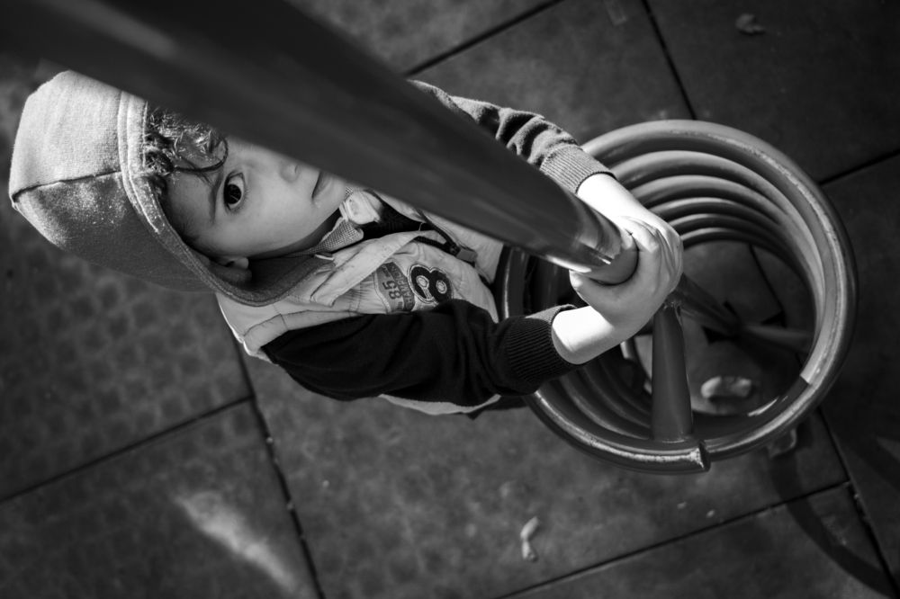 Shy baby in the park