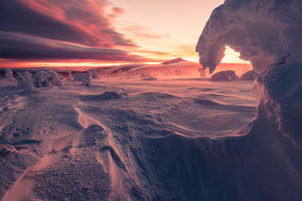 Karkonosze Mountains before sunrise.