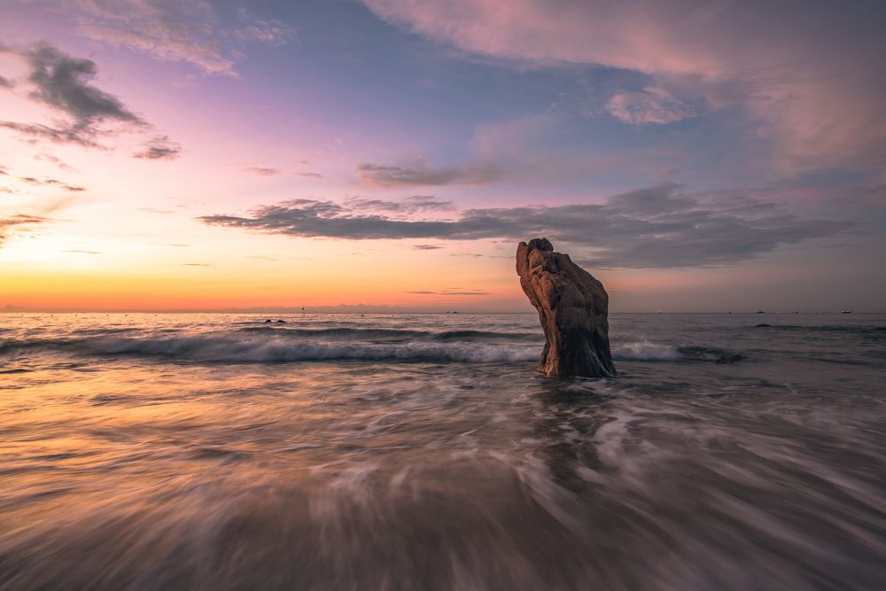 The famous lonely rock in Co Thach beach, Binh Thuan province, Vietnam