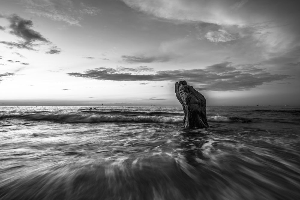 The famous lonely rock in Co Thach beach, Binh Thuan province, Vietnam