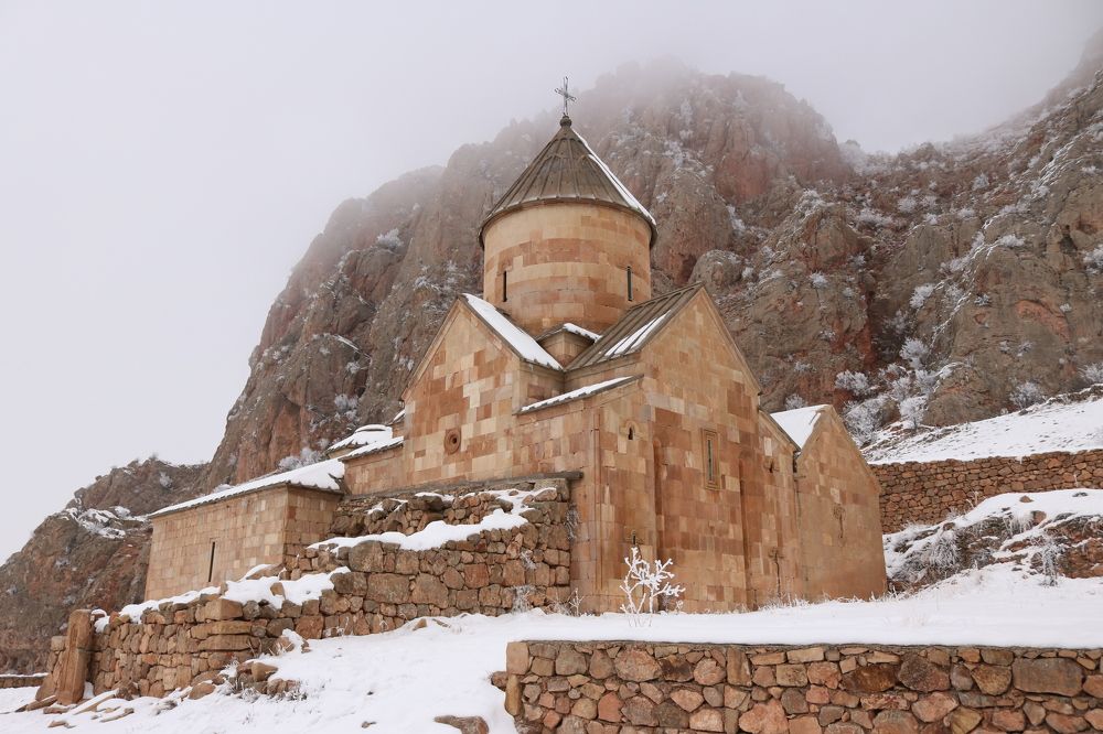 Mysterious winter panorama of Noravank