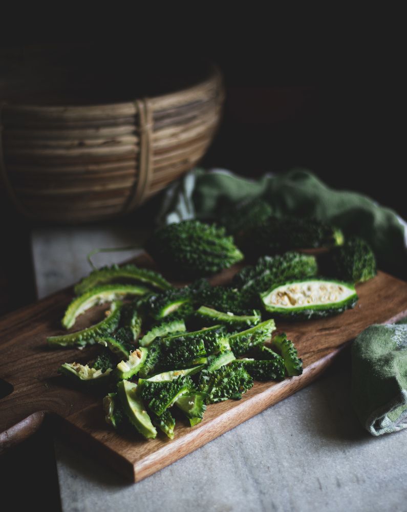 Karela (bitter gourd) cutting