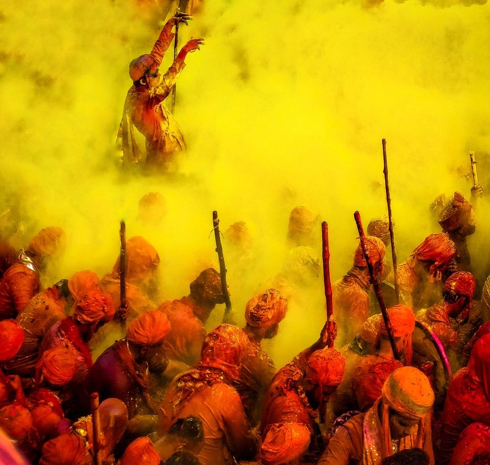 Floating on the Colors at Nandgaon Holi festival.