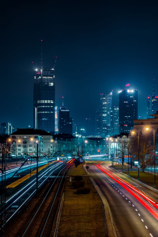 Warsaw Center at late evening