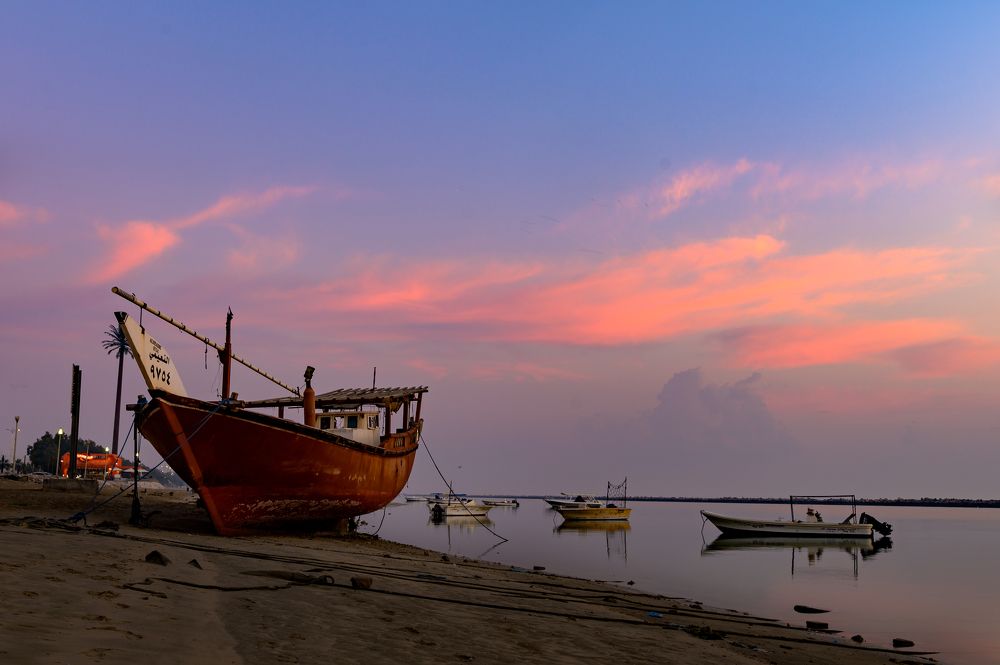 Traditional old fishing boats in the Arabian Gulf.