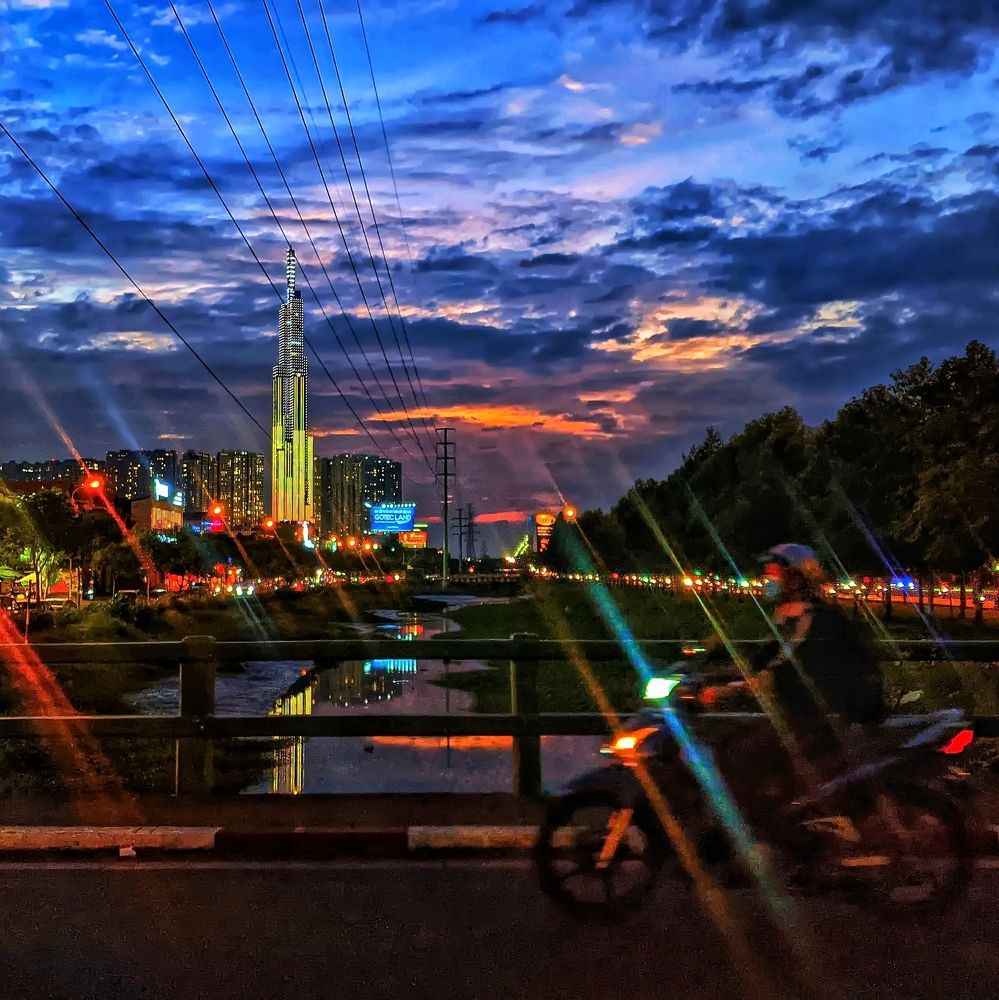 Night scape and lens flare