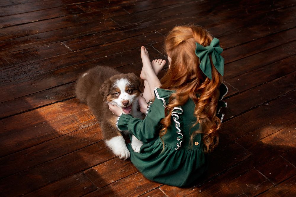 Girl and here puppy Coffee