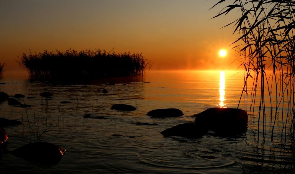 Туманный восход на Ладожском озере