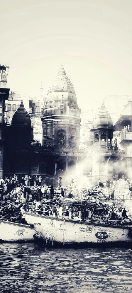Historic temple on Manikarnika Ghat at Varanasi India