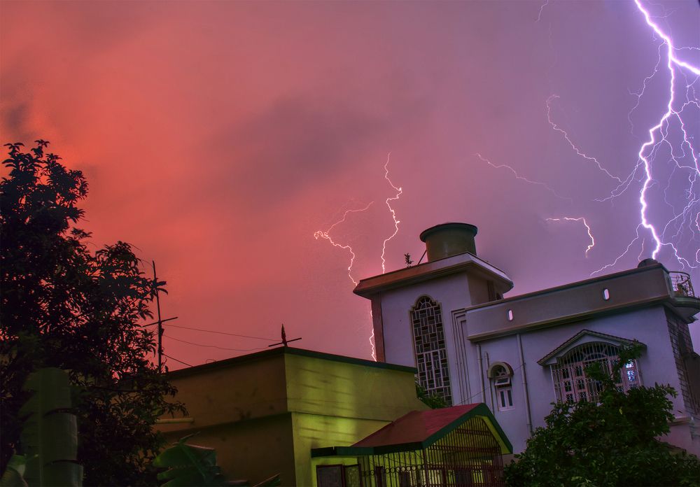 Lightning with beautiful sky colors