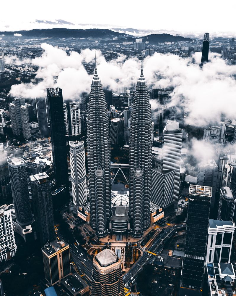 Twin Tower in the clouds