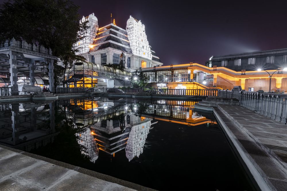 Reflection of Iskcon temple during night