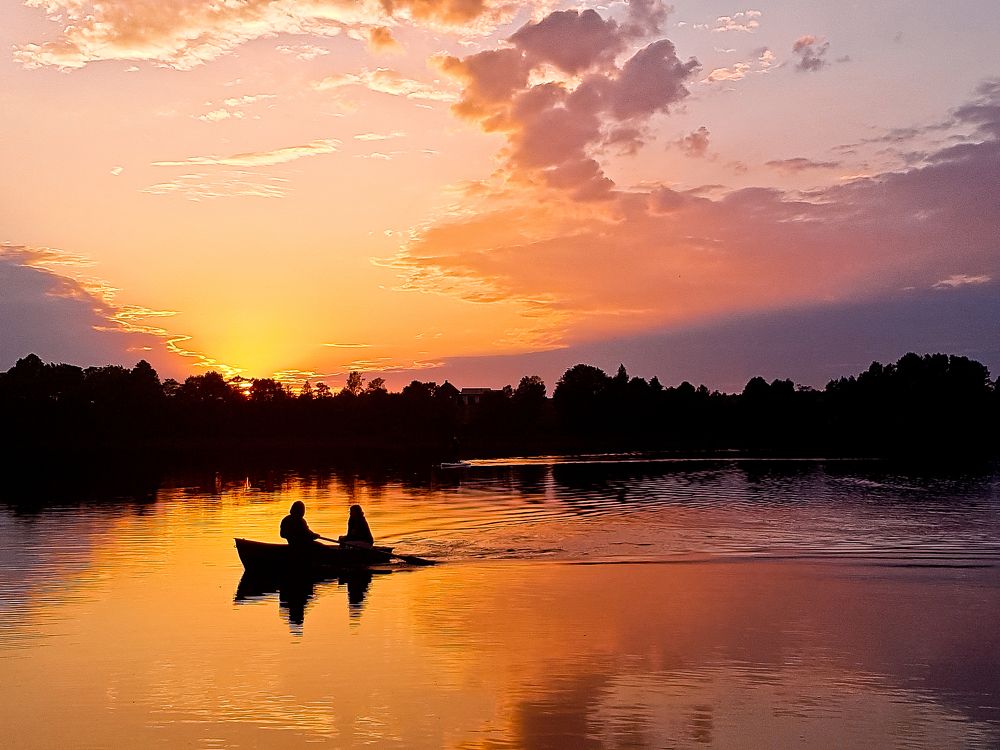 Romantic sunset at the lake.