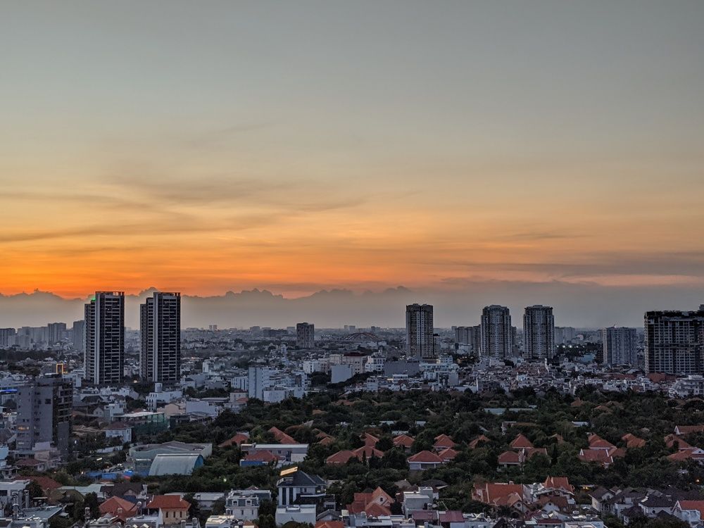 High View of City and Sunset-Painted sky