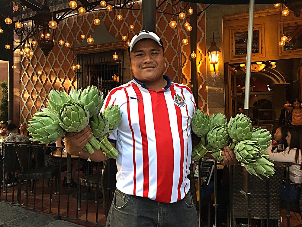 Mexican artichoke street vendor