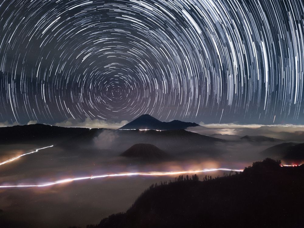 Startrails over the Mount Bromo Semeru.