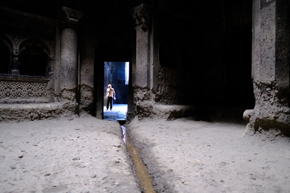 A man in Geghard monastery