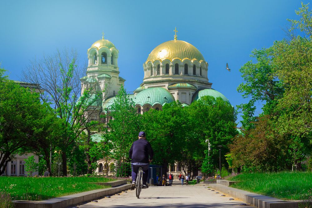Spring landscape of the St. Alexander Nevsky Cathedral