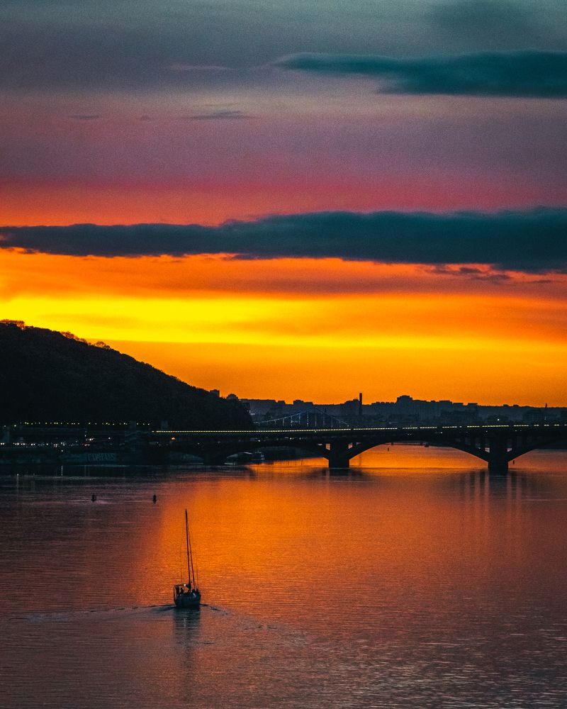 Subway bridge at sunset