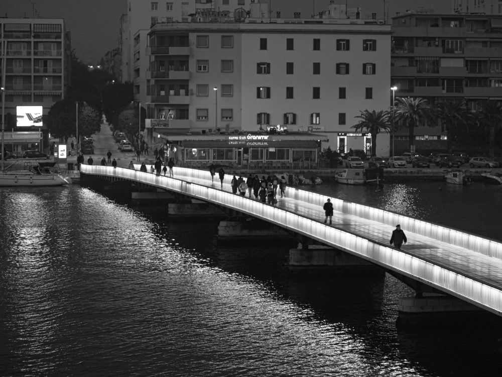 bridge, zadar, blackandwhite, night, lights, croatia
