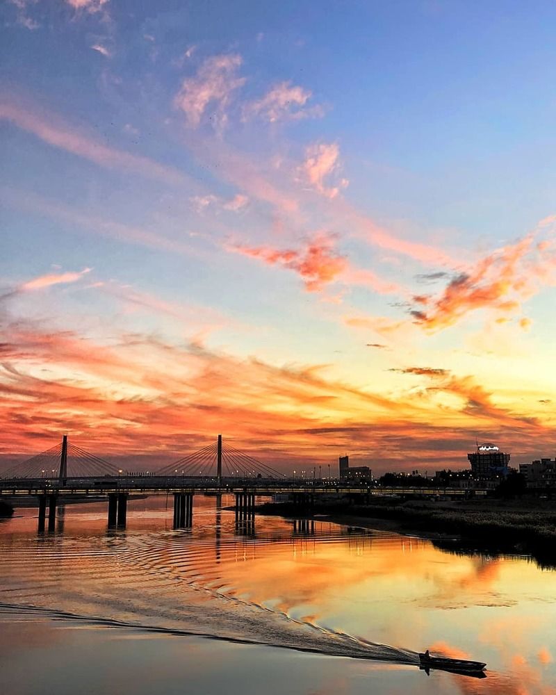 Sunset of the cable bridge
