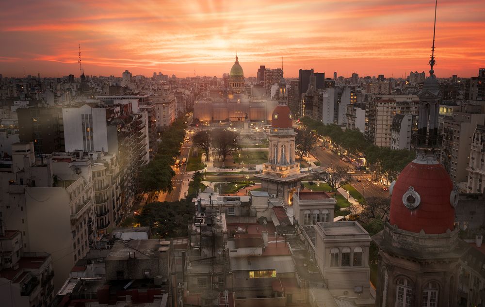 Sunset over Plaza Congreso.