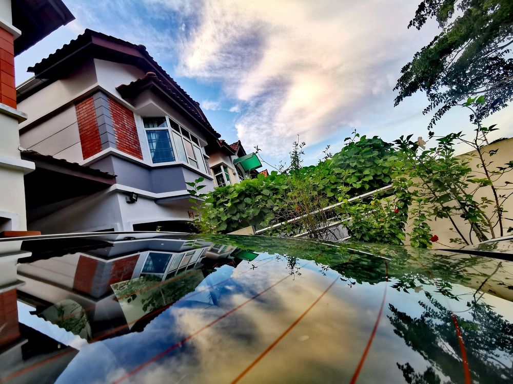Reflection on car mirror